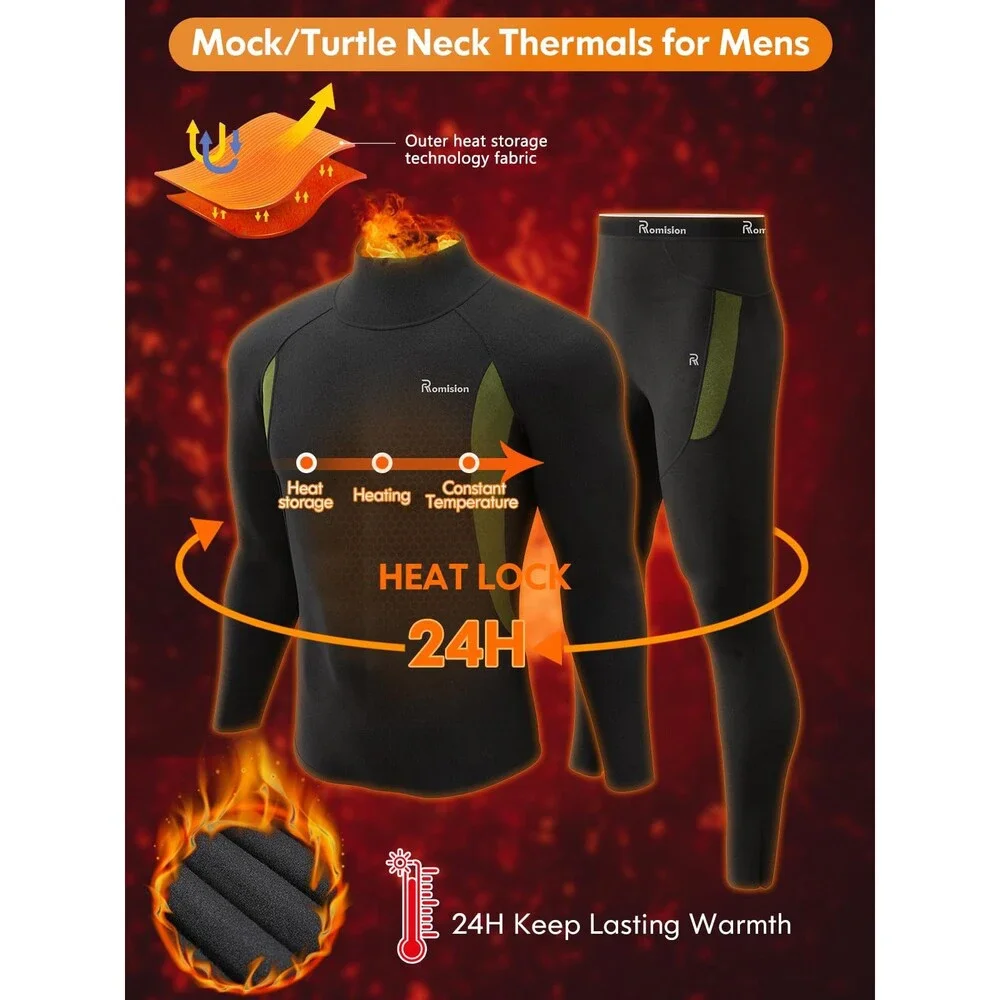 romision Men's Thermal Underwear Long Johns Fleece Lined Base Layer Cold XL